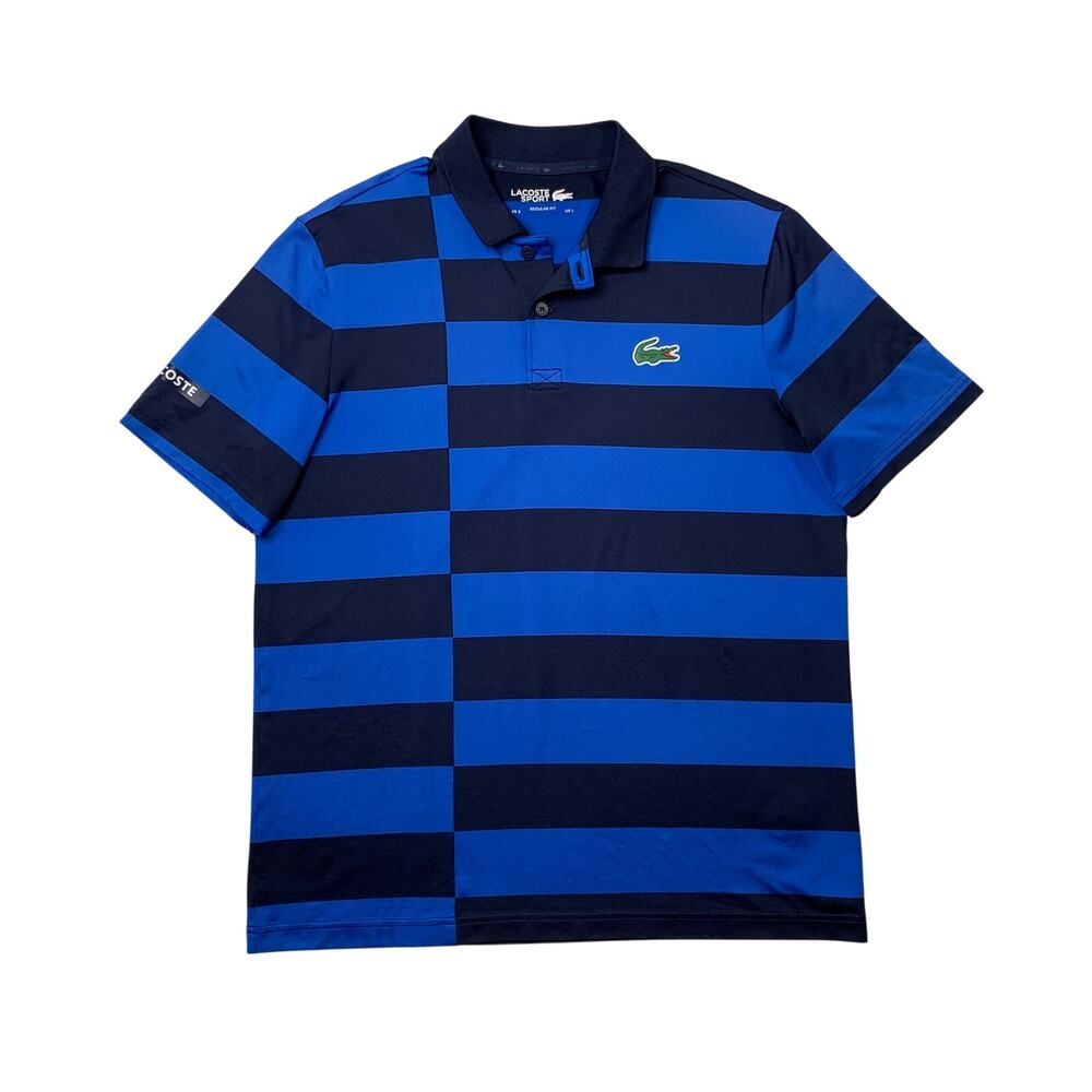 Lacoste Sport Shirt Mens Large Navy Harbor Sport Striped Short Sleeve Golf Rugby